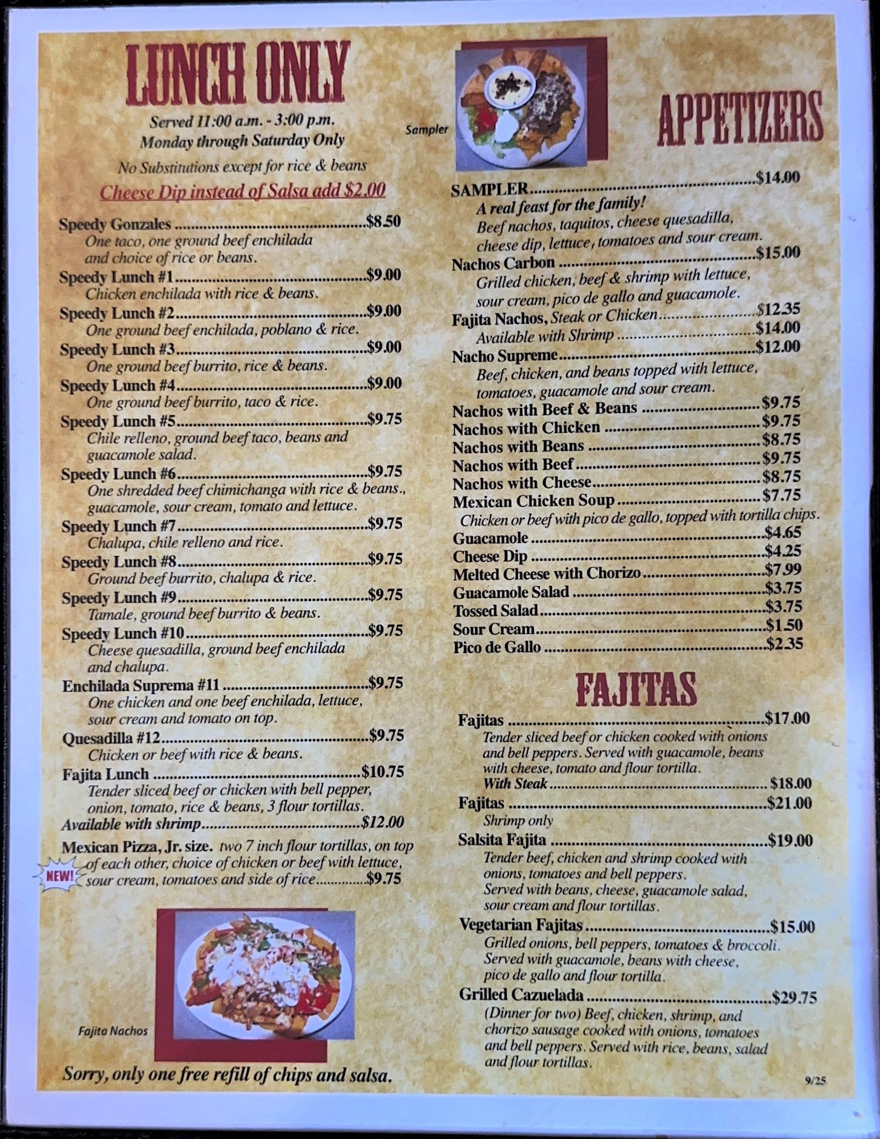 Menu page 2 — Entrées