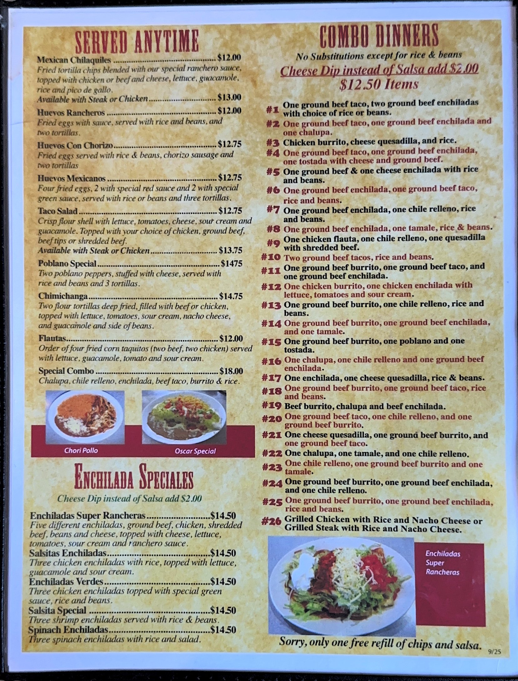 Menu page 4 — Seafood & Fajitas